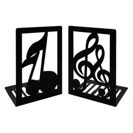1 Pair Black Music Note Metal Bookends,Creative Musical Melody Nonskid Thickening Iron Book End Metal Bookends Desk Organizer Holder for Kid Music Lover Library School Home Office Decoration