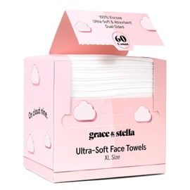 grace & stella Face Towels Disposable - Travel Essentials - Ultra-Soft & Absorbent Face Wipes Towelettes - XL Facial Towels for Cleansing & Makeup Removal - Lint-Free Facial Tissue - Vegan (60 Count)