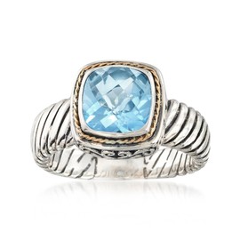 Ross-Simons 2.30 Carat Sky Blue Topaz Bali-Style Ring in 2-Tone Sterling Silver. Size 10