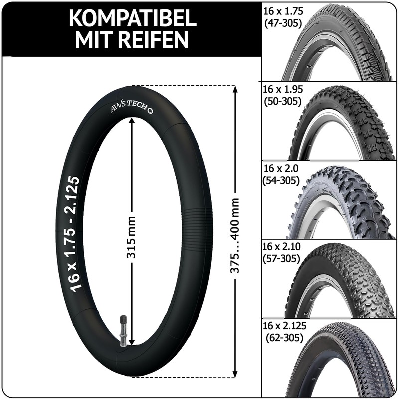 16 х 1.75-2.125 Inner Tube Pram, Children's Bicycle and Bicycle
