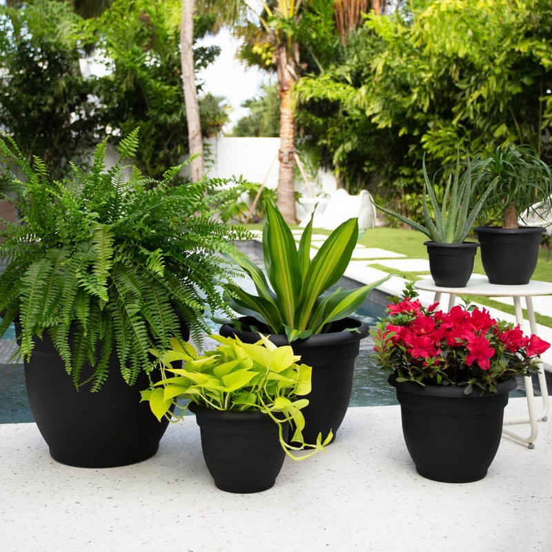 Bloem Ariana 10" Black Round Self-Watering Resin Planter Pot -