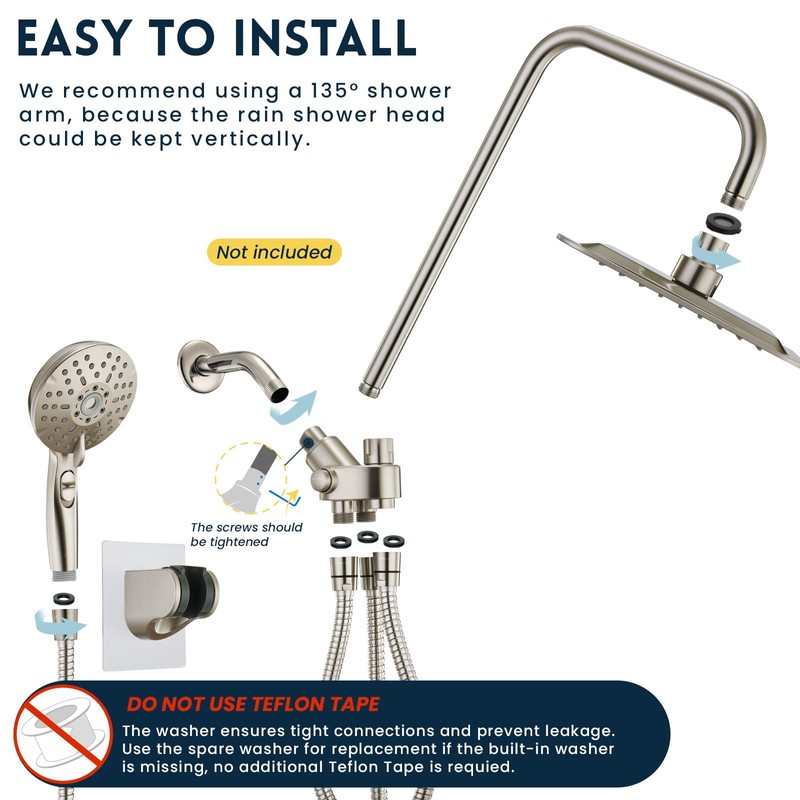 Ryamen Dual Shower Head Combo, Brushed Nickel 8'' High Pressure