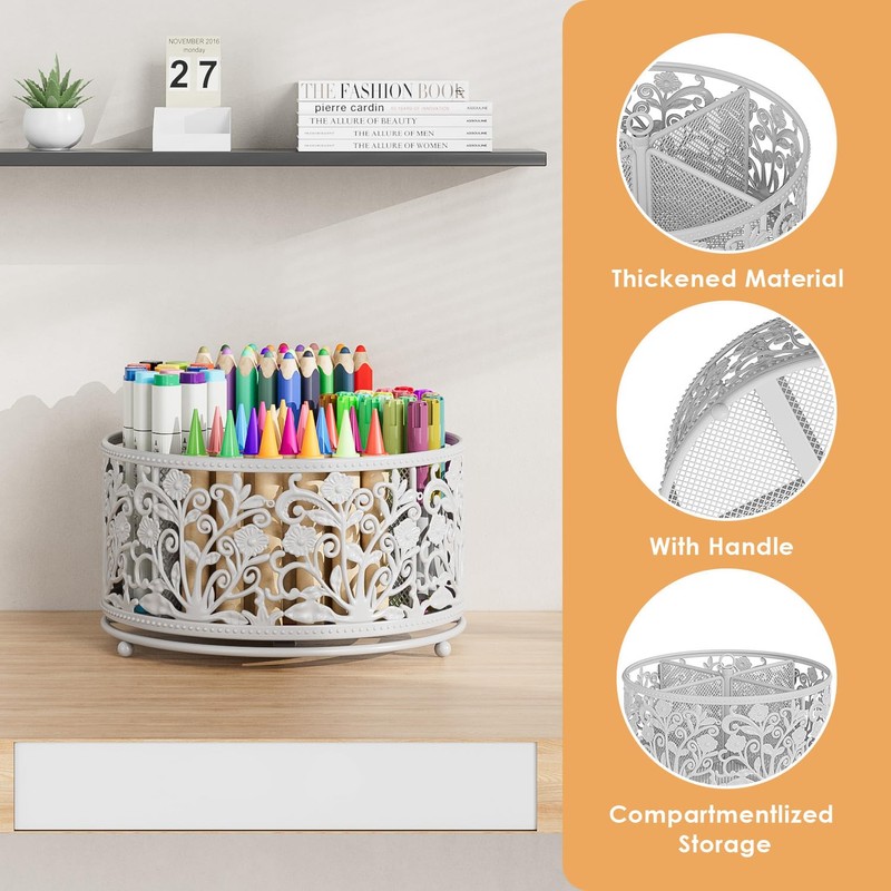 EKNITEY Rotating Mesh Desk Organizer - 4 Slots Cute Pen