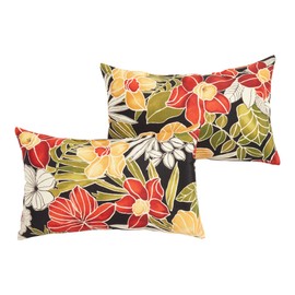South Pine Porch Outdoor 19x12-inch Rectangle Accent Pillow, Set of 2, Aloha Black Floral 2 Count