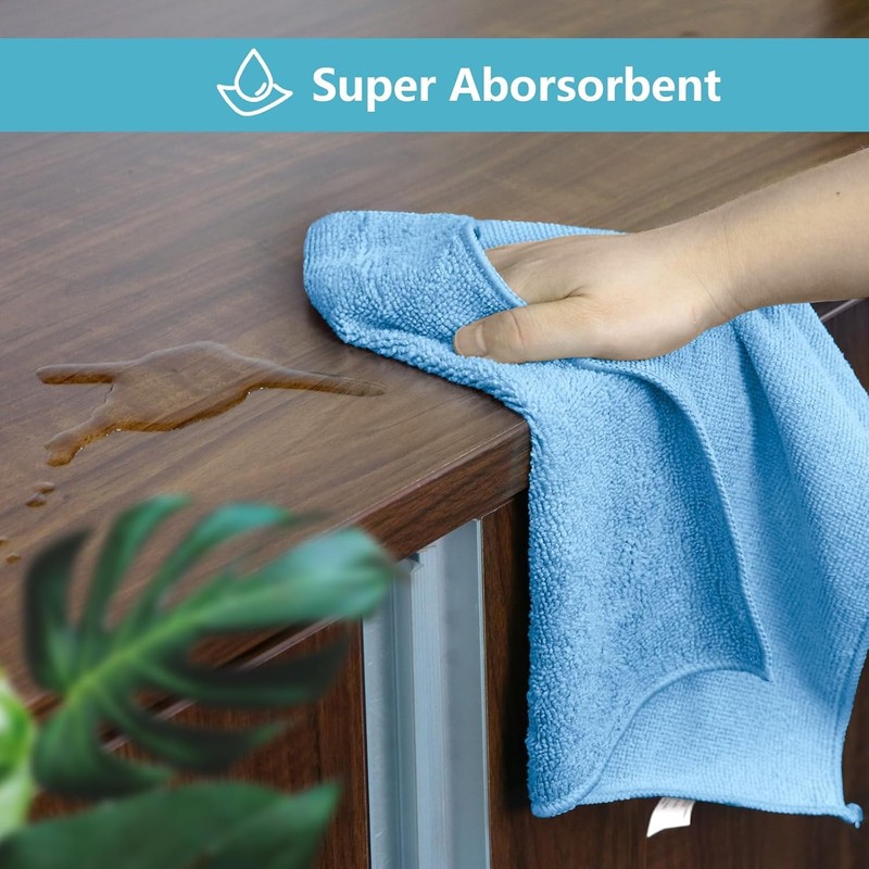 HOMEXCEL Blue Cleaning Rags 5 Pack, Highly Absorbent Microfiber Cleaning