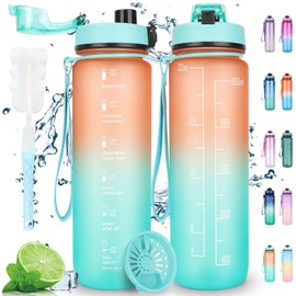 AOPREL Water Bottle 1 L – Sports Water Bottle – Leak-Proof Drinking Bottle with Filter Motivational 1 Litre Water Bottle for Families, Schools, Offices, Mountaineering, Bicycle, Camping (Orange