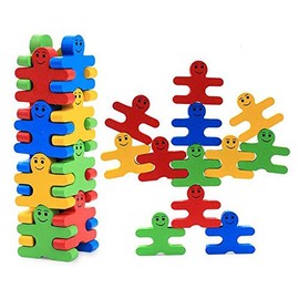 iwobi Pack of 16 Creative Wooden Building Blocks, Colourful Wooden Building Blocks, Children's Intelligence Learning Toy