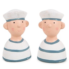 Logbuch-Verlag 2 Sailor Figures Blue White Captain Figures Maritime Decorative Figurines North Sea Baltic Sea Bathroom Decoration 10.5 cm