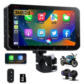 Vtopek Motorrad Carplay Android Auto Kabellos Tragbarer 5,5-Zoll Carplay Motorrad Touchscreen IP67 Wasserdicht mit GPS-Navigation Siri Dual Bluetooth Freisprecheinrichtung Kabelsteuerung 64G-TF-Karte