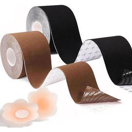 TWCE Cinta para Pechos 2 Pack, Cinta para Busto 5M y 2 Piezas Cubierta De Pezón, Cinta Levanta Busto Cinta de Levantamiento de Senos para Copa A-E Pecho, Cinta Adhesiva Invisible