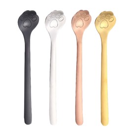 Zeayebsr Set of 4 Coffee Spoons, Stainless Steel Cat Paw Spoon, Cartoon Tea Spoon, Mixing Spoon, Ice Cream Spoon for Tea, Milk, Coffee, Dessert, Milkshake Ice, Nutella Spoon, Cat Spoon, Cat Spoon for