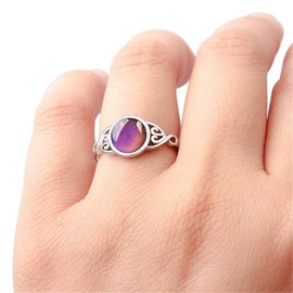 Fashion 925 Sterling Silver Color Changing Mood Ring Cocktail Rings Round Cut Cubic Zirconia Promise Rings CZ Classical Eternity Engagement Wedding Band Ring for Women TZ.92 (US Code 10)