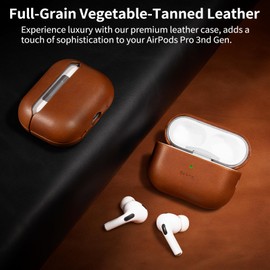 Belemay Handcrafted Full-Grain Vegetable-Tanned Leather Case for AirPods Pro 3rd Gen (2025), Two-Tone Effect, Natural Patina, Compatible with MagSafe, Compatible with Airpods Pro 3, Saddle Brown