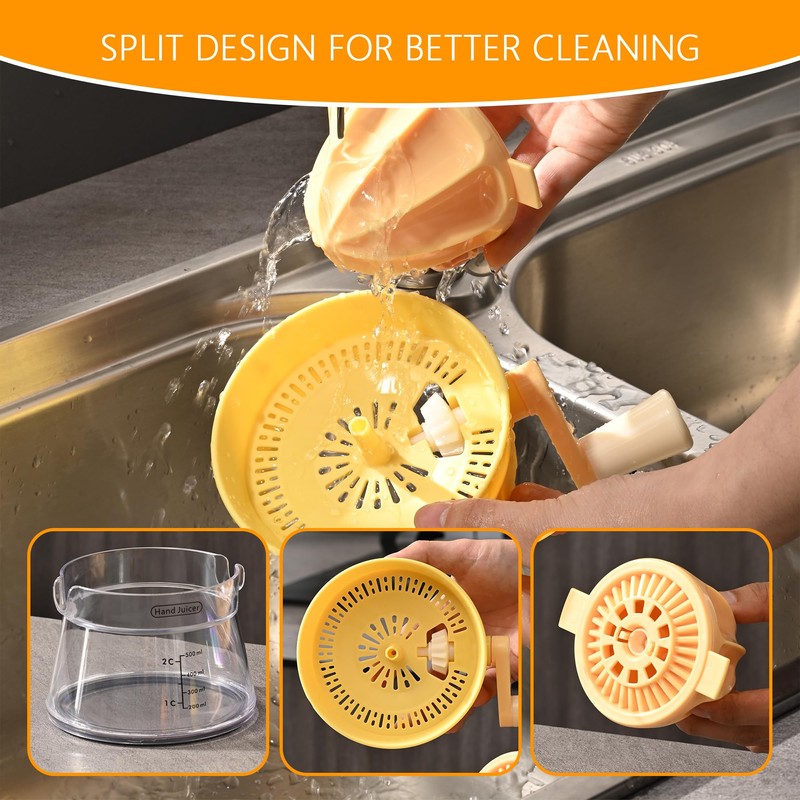 Simple Juicer, Multi-Function Hand Crank Juicer, 2 Cup Capacity, Stable