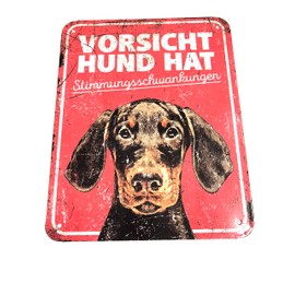 D&D Home, Warning Sign Warning Warning Sign 25 x 20 x 0.3 cm German Version Red Background Rust Resistant Metal Sign with Funny Text