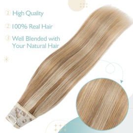 TESS Clip-In Real Hair Extensions, Blonde Balayage, 35 cm, One Piece U-Shaped Clip-In Real Hair Extensions, 5 Clips, Remy Hair Extensions, 55 g, #12P613 Light Brown/Light Blonde Extensions Clip-In
