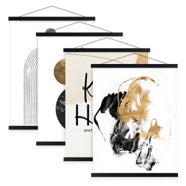 Benjia Set of 4 Magnetic Poster Rails, A3 Magnetic Poster Frames, Wooden Poster Strip, Poster Hanger for Prints and Artwork, Black, 30 x 40 cm