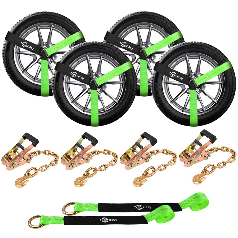Trekassy 6 Pack 2" x96" Tire Straps Car Ratchet Wheel