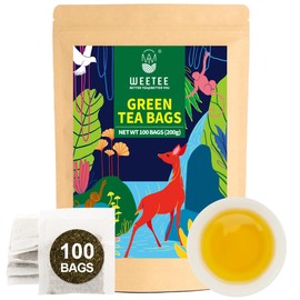 WEETEE Grüner Tee Beutel, 100 Stück Green Tea Bags, reiner Grüntee, Super-Antioxidans | Wiederverschließbarer Kraftbeutel | Heiß oder eisgekühlt aufbrühen