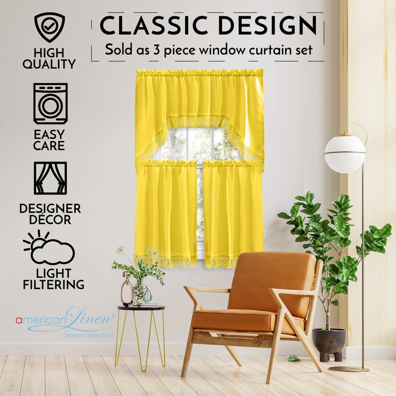 Café Curtains for Kitchen, Bathroom Curtains with Valance, Embroidered Lace