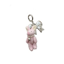 Fuqimanman2020 Lovely Bear Rabbit Plush Stuffed Keychain, Pearl Plush Keychain, Decoration Accessories For Backpack Bag Purse(Pink Rabbit B)