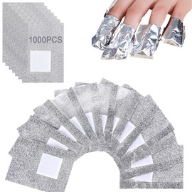 1000PCS Nail Polish Remover Foil Wraps, Nail Polish Remover Wrap with 1.18'' Pre-attached Lint Free Cotton Pads, Foil Wraps Aluminium Soak Off Gel Nail Polish Removal Tool Finger