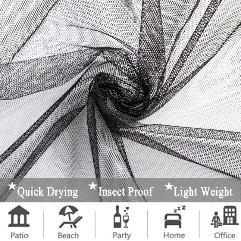 Draphelle Extra Wide Outdoor Curtains Waterproof Black Voile Mesh Screen