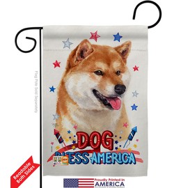 Breeze Decor Patriotic Sesame Shiba Inu Garden Flag Pack Dog Puppy Spoiled Paw Canine Fur Pet Nature Farm Animal Creature Vintage Applique House Banner Small Yard Gift Double-Sided, Made in USA