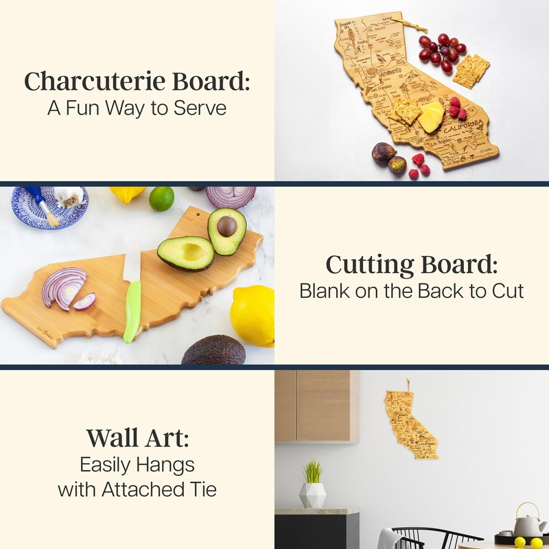 Totally Bamboo Destination California State Shaped Cutting Board, Charcuterie and