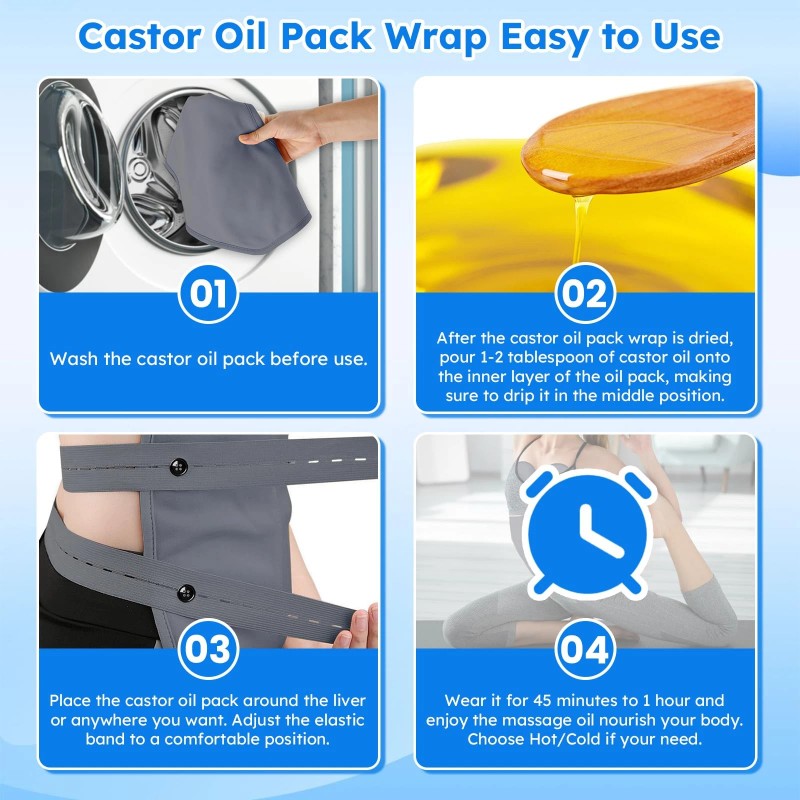 Qupite Castor Oil Pack Wrap,10 pcs Reusable Organic Castor Oil