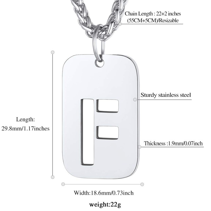 FindChic Men's Dog Tag Necklace Initial Pendant Silver Necklace Letters