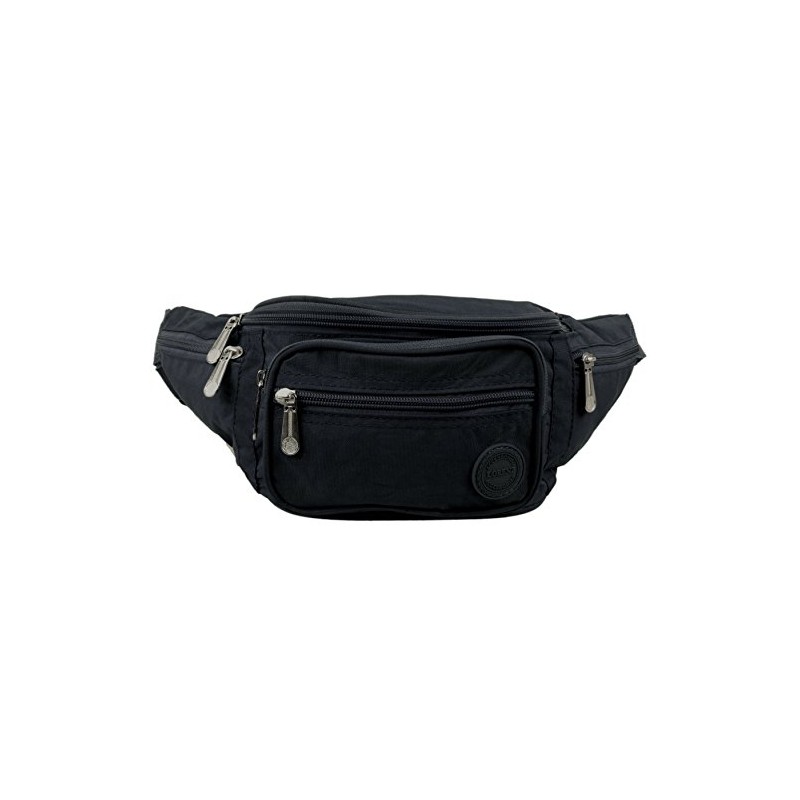 Lorenze Men's Women's Crinkled Nylon Belt Bag, black