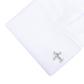 HONEY BEAR Airplane Plane Cufflinks for Men Shirt Steel with Gift Box Silver