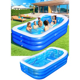 Inflatable Pool with Big Backrest and Seat,Oversized Thickened Large Blow Up Pool for Adults,Inflatable Backyard Pools for Kid and Adult,105"x65"x25"Durable Swimming Pools Summer Water Party-Blue