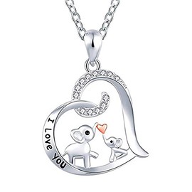 ShiQiao Spl Mom Daughter Birthday Gifts for Mum Daughter Elephant Necklace for Women Christmas Gifts for Girls Love Heart Necklace