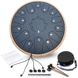 Steel Tongue Drum 13 Inch 15 Notes,Hand Drums with C-Key Travel Bag Drumsticks Holder Finger Paddles and Music Book,Handpan Percussion for Musical Education Meditation Yoga Gifts(Navy Blue)