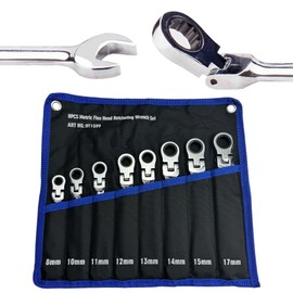 TR TOOLROCK 8pcs Flex-Head Ratcheting Wrench Set, Metric Ratchet Combination Wrenches, Chrome Vanadium Steel, 72-Teeth Construction with Organizer Bag, 8mm 10mm 11mm 12mm 13mm 14mm 15mm 17mm
