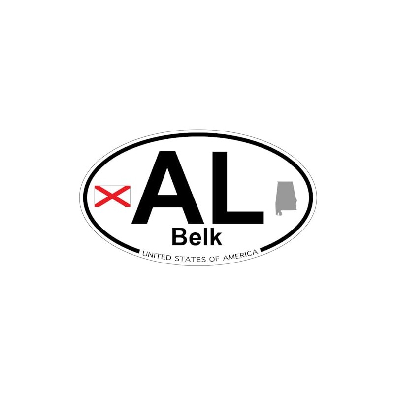 US Decal, Inc. Belk, Alabama Oval Sticker with State Flag