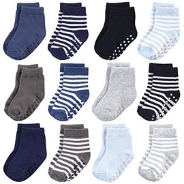 Touched by Nature Baby Organic Cotton Socks with Non-Skid Gripper for Fall Resistance, Blue, 4-6X