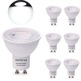 Venforze Venforze GU10 Led Bulbs Cool White, 6W 450LM 6000K Spotlight Bulbs, 38 Beam Angle Energy Saving Gu10 Bulbs, Track Led Spotlight Bulbs AC220-240V, 50W Halogen Equivalent, Non-dimmable, Pack of 6