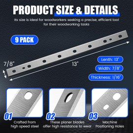Yaocom 9 Pack 13-Inch Planer Blades Replacement Heat Treated Compatible with DeWalt DW735 DW735X Planer Heat Treated Replacement Compatible with DW7352 Planer Knives
