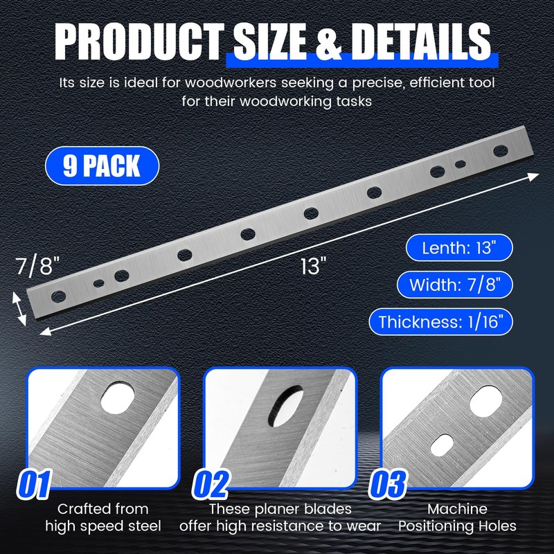 Yaocom 9 Pack 13-Inch Planer Blades Replacement Heat Treated Compatible