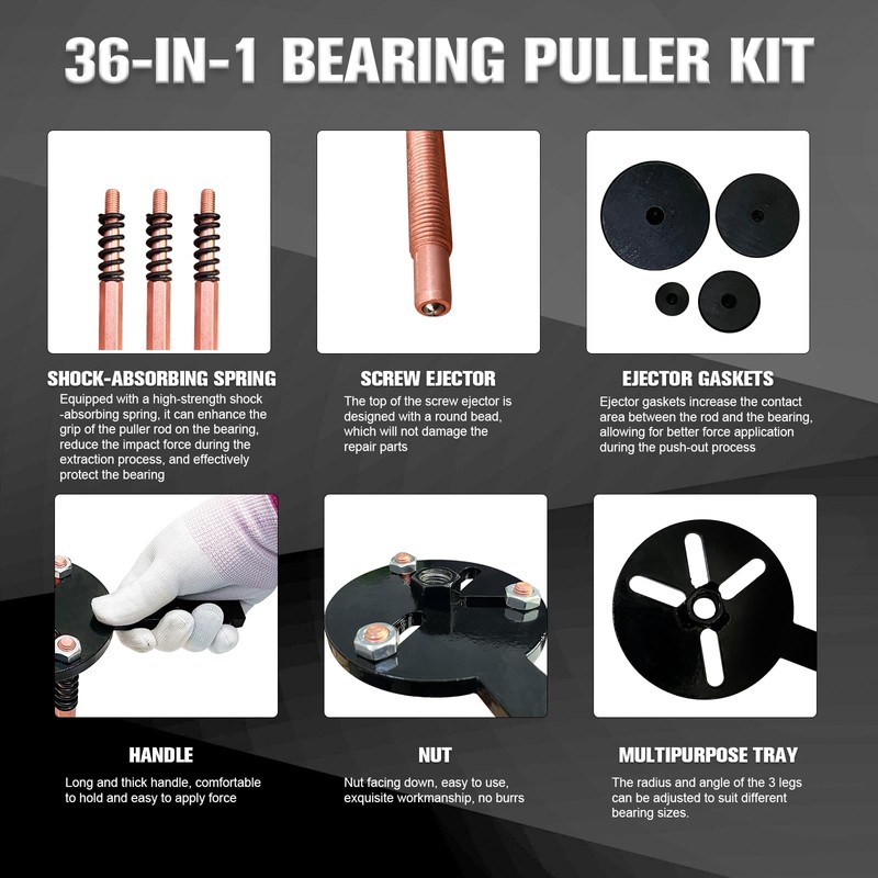 FITHOIST 36-in-1 Bearing Puller Kit,Blind Hole Bearing Puller,Bearing Separator with