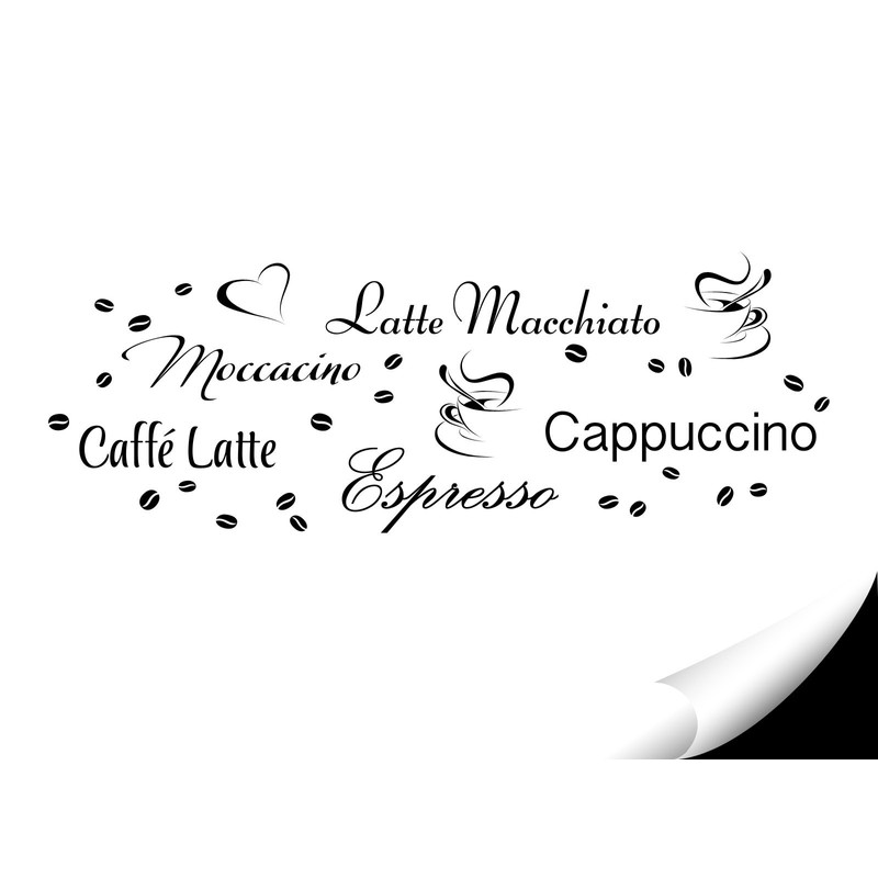 Grandora W3047 Wall Tattoo Kinds of Coffee Latte Caffe Kitchen