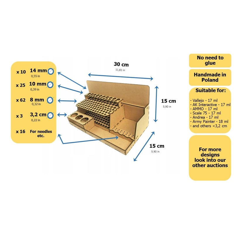HobbyHold Wooden Organiser: 97 Slot Tool/Brush Holder for Model Making,