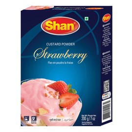 Shan Custard Powder Strawberry 7 oz (200g) - Flan en Poudre la Fraise - Essential Dessert for any Occasion - Suitable for Vegetarians - Airtight Bag in a Box