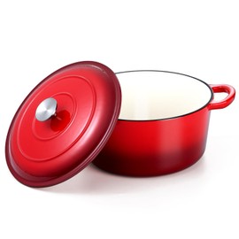 HaSteeL 6 Quart Cast Iron Dutch Oven, Pre-seasoned Enamel Cooking Stock Pot with Lid, Non-stick Round Cookware for Sourdough Bread Baking Roasting Stewing Braising Frying, Heavy Duty & Oven Safe (Red)