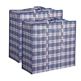 2 x Storage Bag, Moving Bag, Jumbo Cardboard Travel Organiser, Zip and Handles, Large Garment Bag, Storage Bag, 20 kg Shopping Bag for Clothes, Blankets, Pillows, 80 x 60 x 30 cm (2 x Blue)