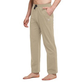 BALEAF Men's Cotton Yoga Sweatpants Exercise Pants Open Bottom Athletic Lounge Pants Loose Male Sweat Pants with Pockets Khaki XL