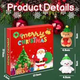 Chennyfun Advent Calendar 2024, Squishy Animal Toys Christmas Countdown Calendar 24 Days Surprise, Relief Stress Party Bag Fillers Surprise Gifts for Kids and Adults